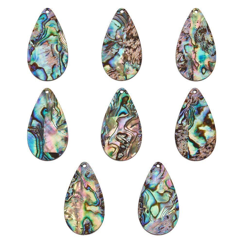 6240 8Pcs Abalone Shell Teardrop Charms, 35x19x2mm Natural Abalone Shell